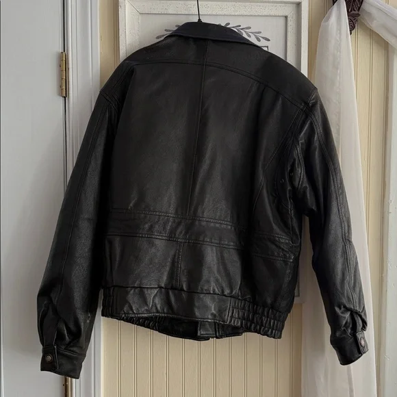 Vintage Weekends Black Genuine Leather Moto Bomber Jacket - Men's Size Medium - Picture 7 of 12